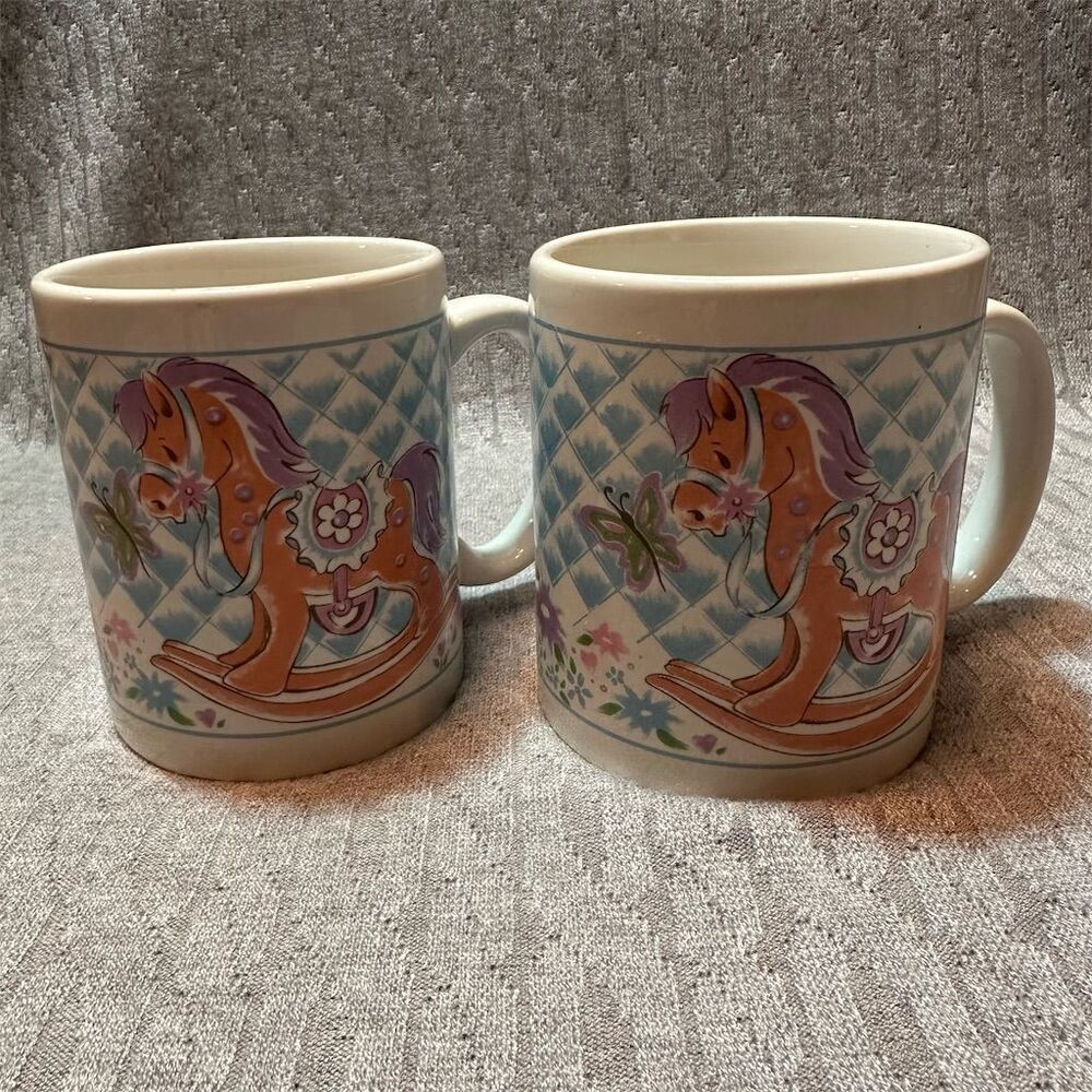 Vintage Terra 1995 Rocking Horse Ceramic Mug Set of 2